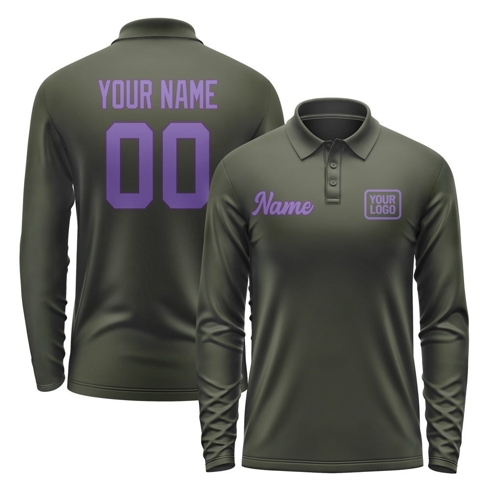 Custom Olive Light Purple Long Sleeve Polo Shirt