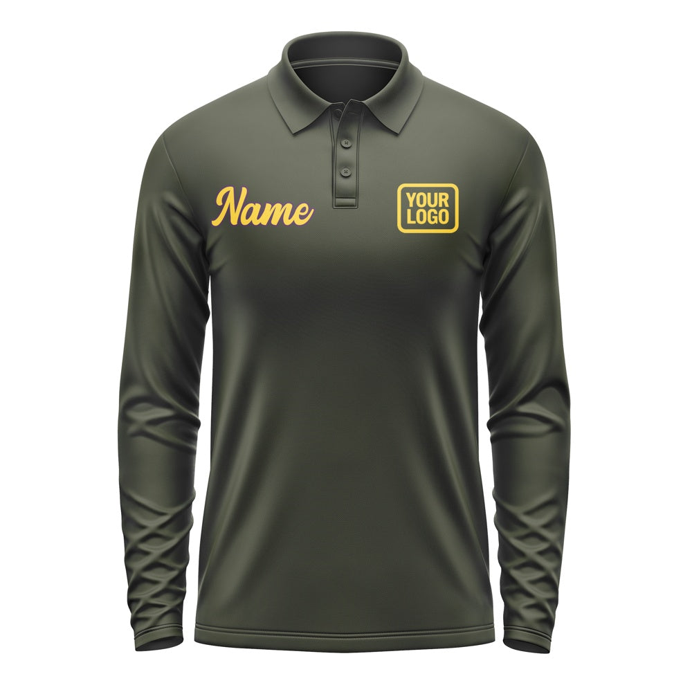 Custom Olive Gold Long Sleeve Polo Shirt