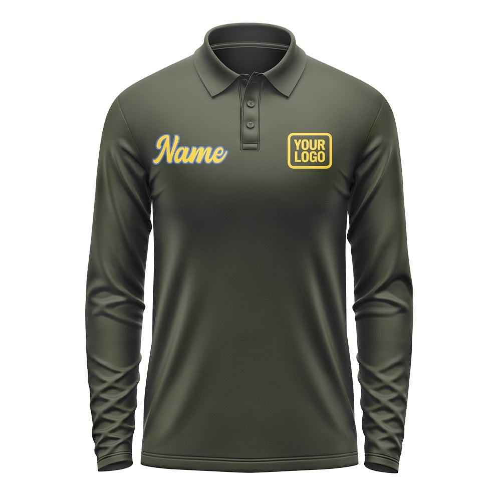 Custom Olive Gold Long Sleeve Polo Shirt