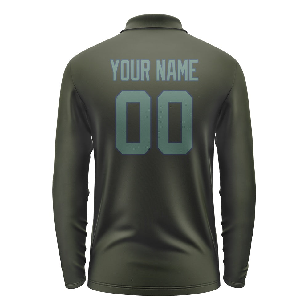 Custom Olive Blue Green Long Sleeve Polo Shirt