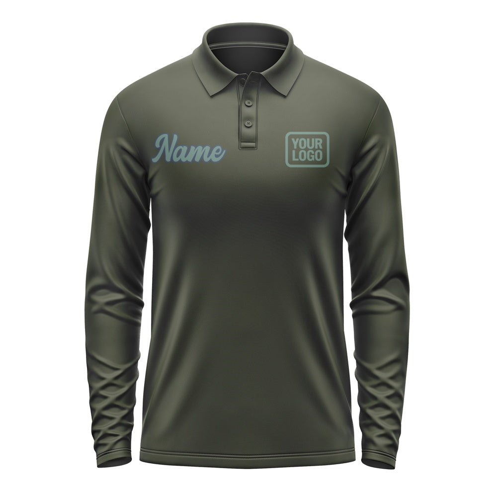 Custom Olive Blue Green Long Sleeve Polo Shirt