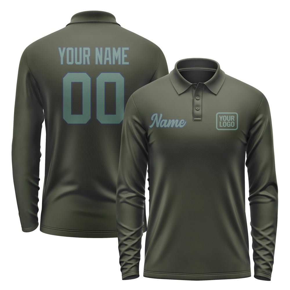 Custom Olive Blue Green Long Sleeve Polo Shirt