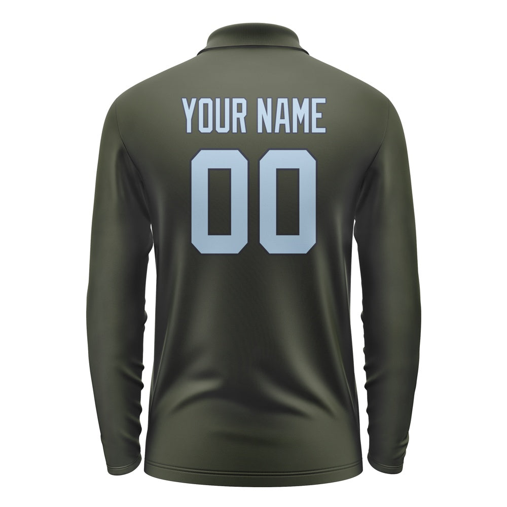Custom Olive Light Blue Long Sleeve Polo Shirt