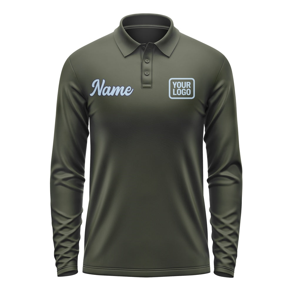 Custom Olive Light Blue Long Sleeve Polo Shirt