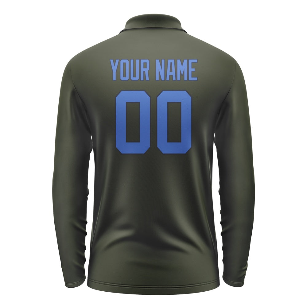 Custom Olive Sky Blue Long Sleeve Polo Shirt