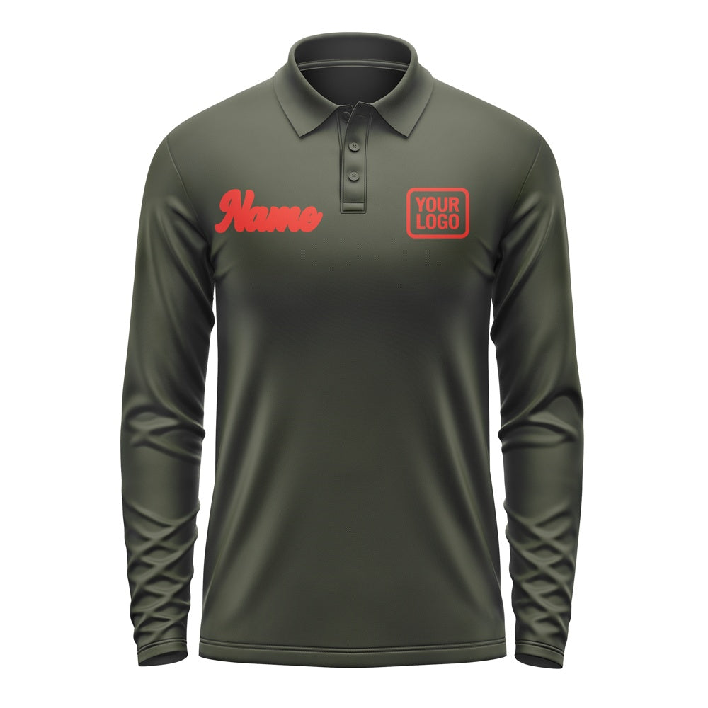 Custom Olive Orange Red Long Sleeve Polo Shirt