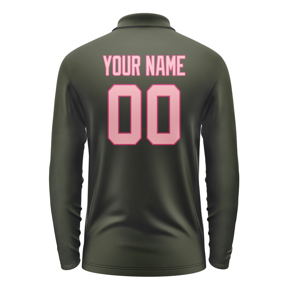 Custom Olive Light Pink Long Sleeve Polo Shirt