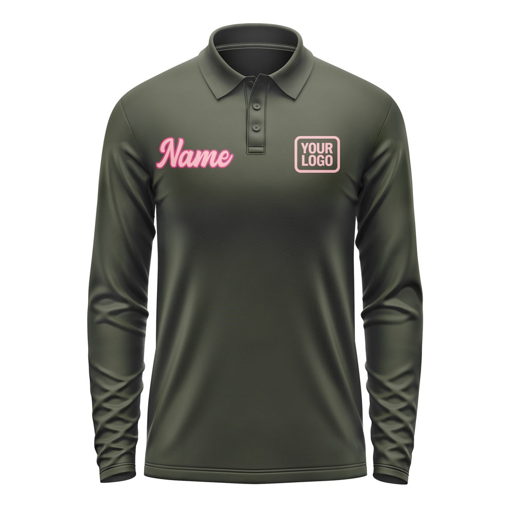 Custom Olive Light Pink Long Sleeve Polo Shirt