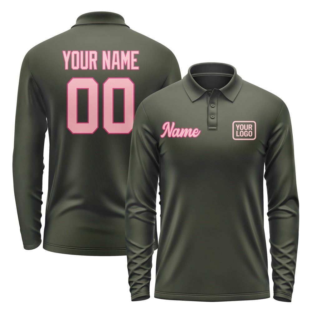 Custom Olive Light Pink Long Sleeve Polo Shirt