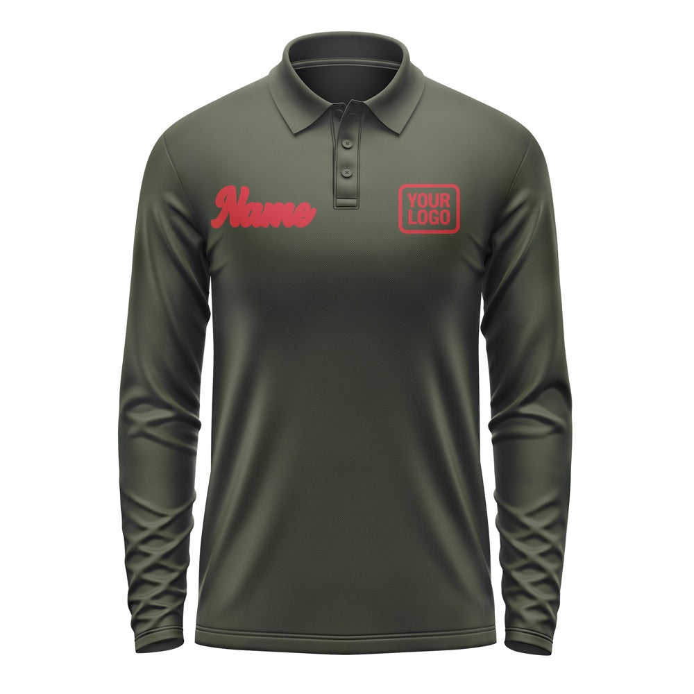 Custom Olive Red Long Sleeve Polo Shirt