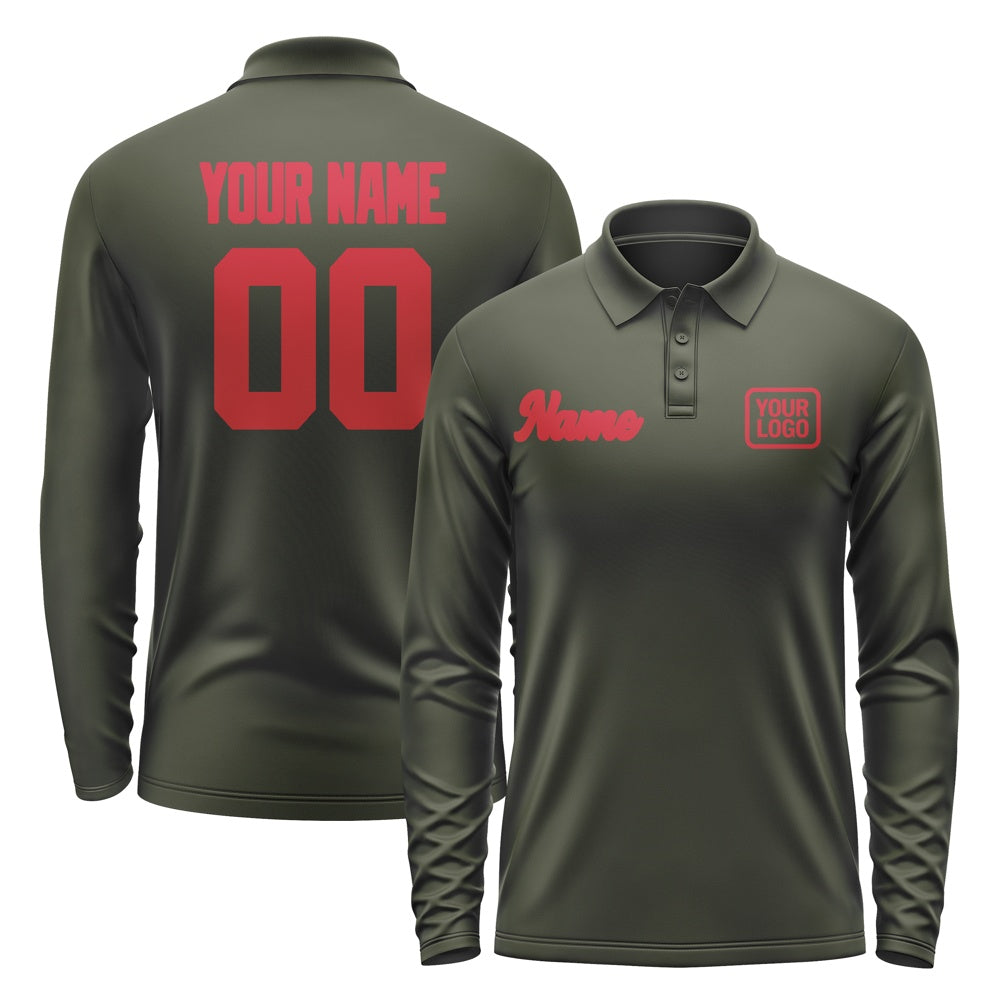 Custom Olive Red Long Sleeve Polo Shirt