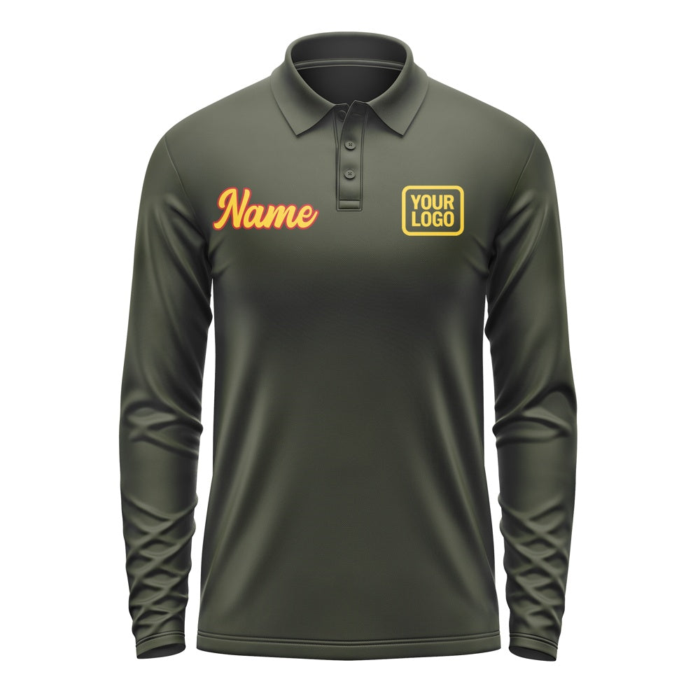 Custom Olive Gold Long Sleeve Polo Shirt