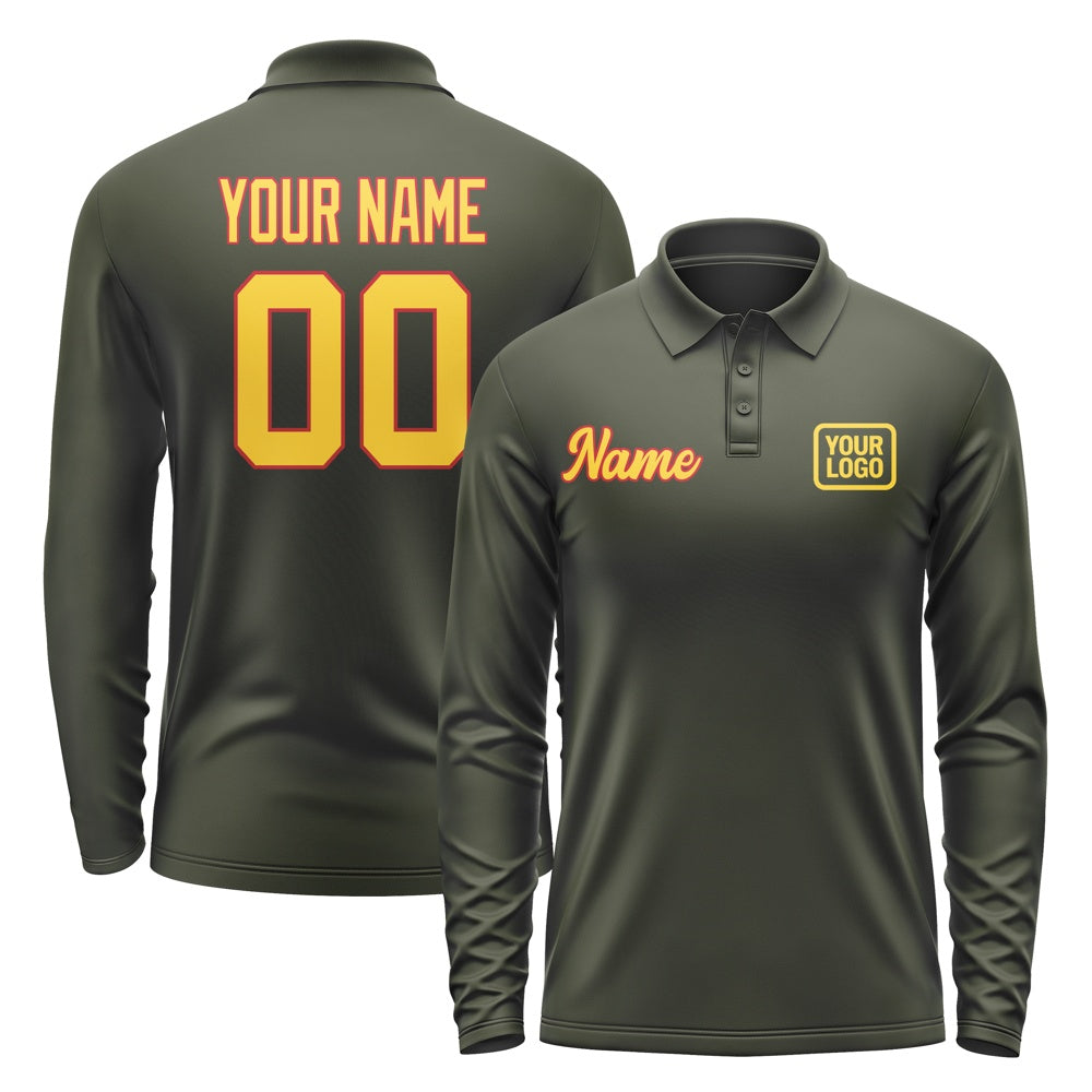 Custom Olive Gold Long Sleeve Polo Shirt
