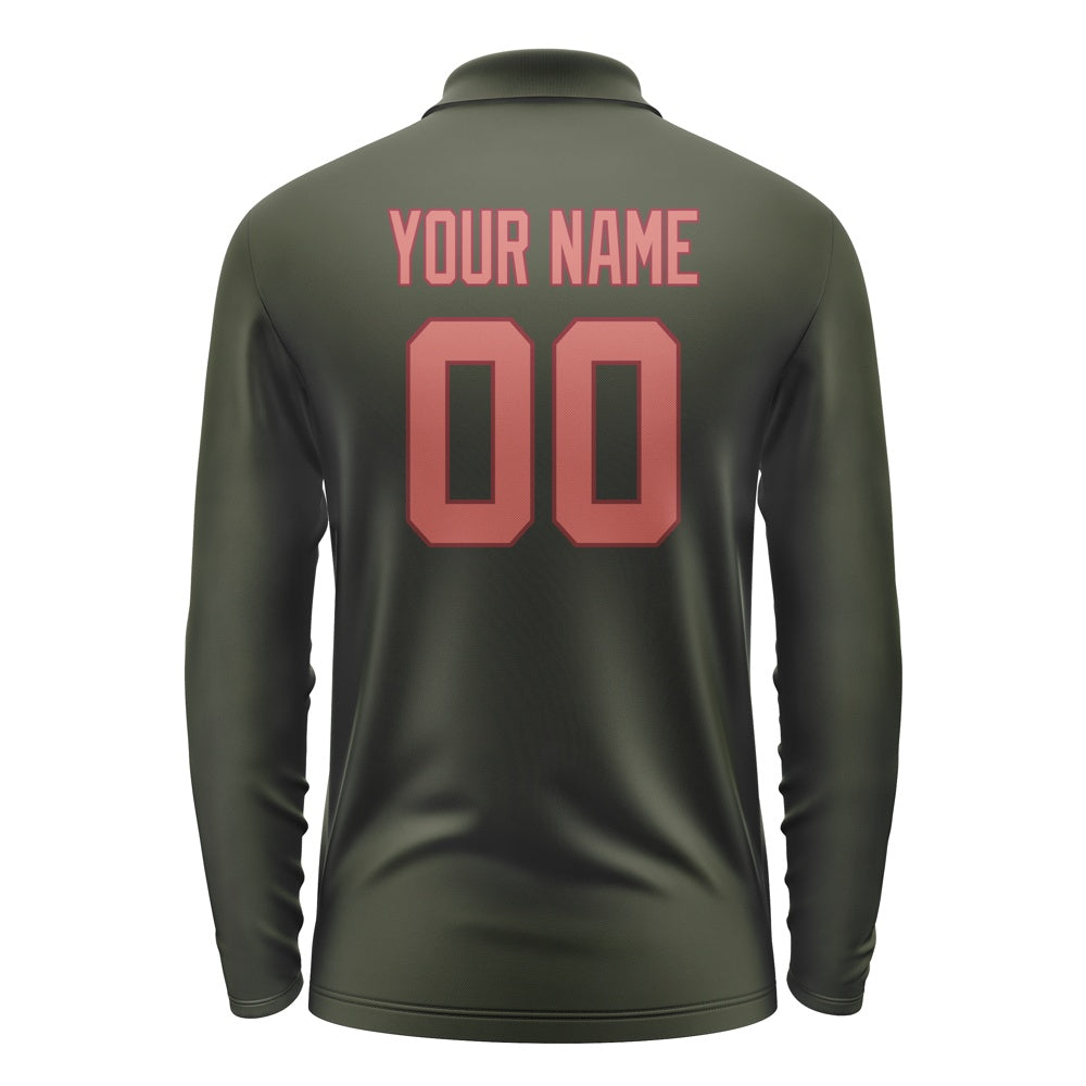 Custom Olive Copper Rose Long Sleeve Polo Shirt