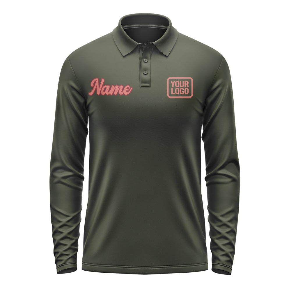 Custom Olive Copper Rose Long Sleeve Polo Shirt