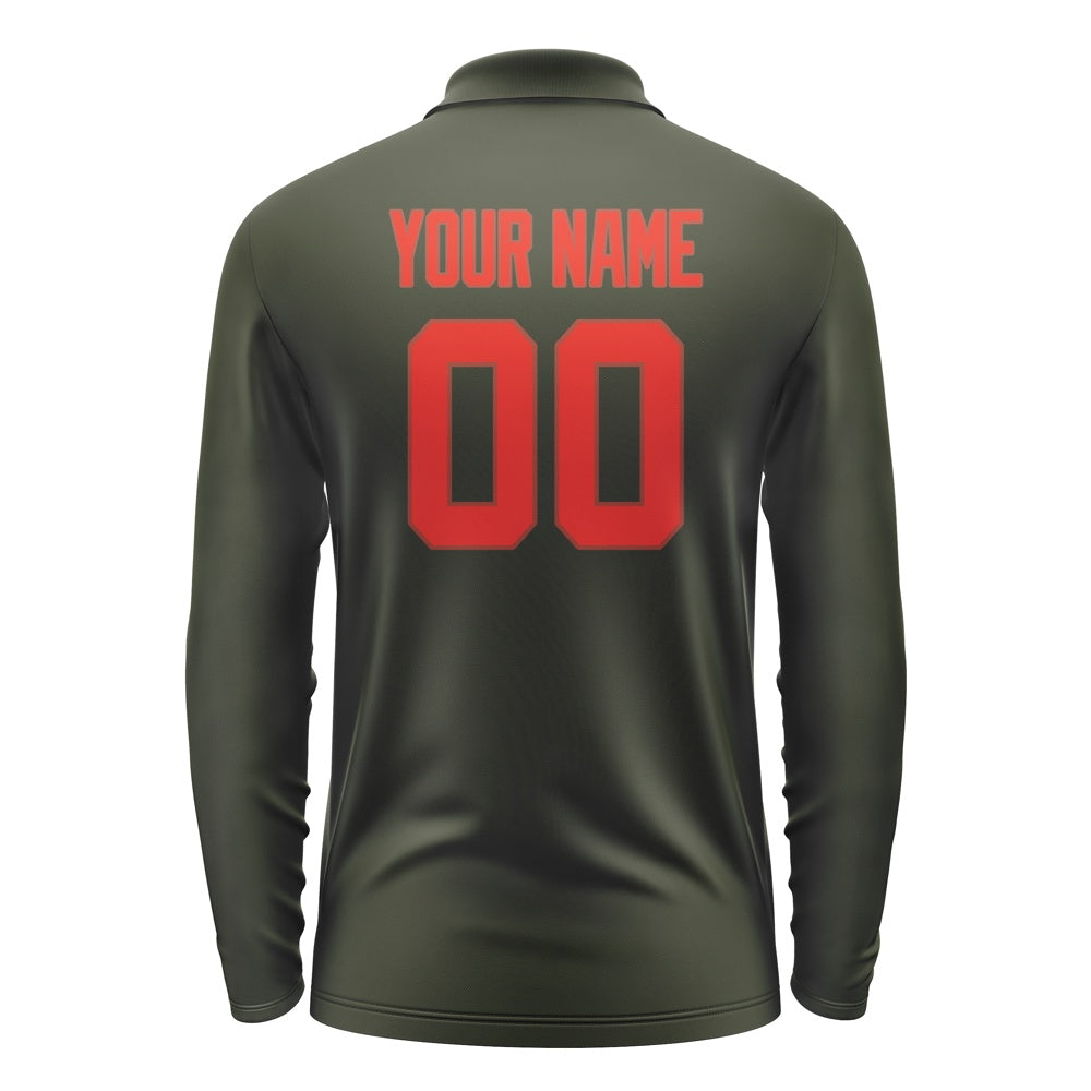 Custom Olive Orange Red Long Sleeve Polo Shirt