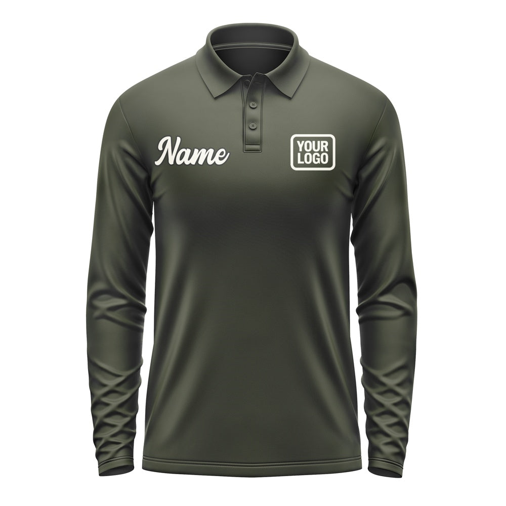 Custom Olive Cream Long Sleeve Polo Shirt