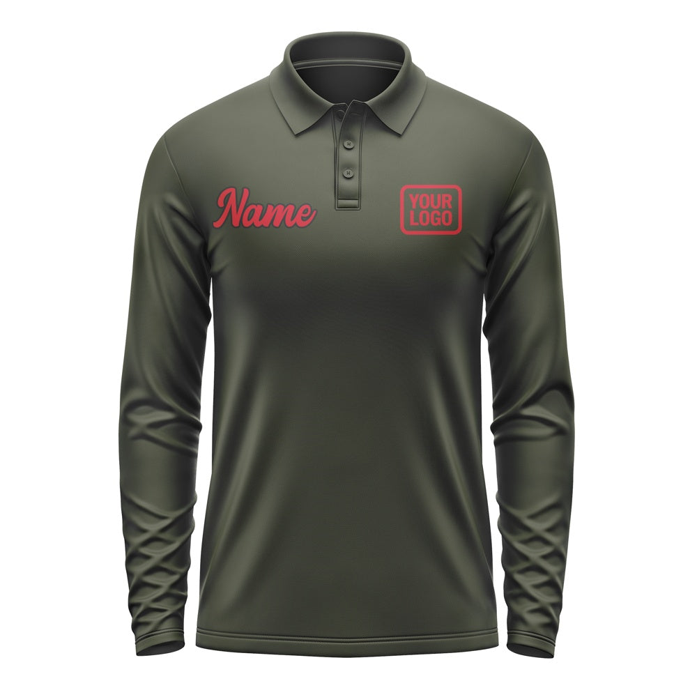 Custom Olive Red Long Sleeve Polo Shirt