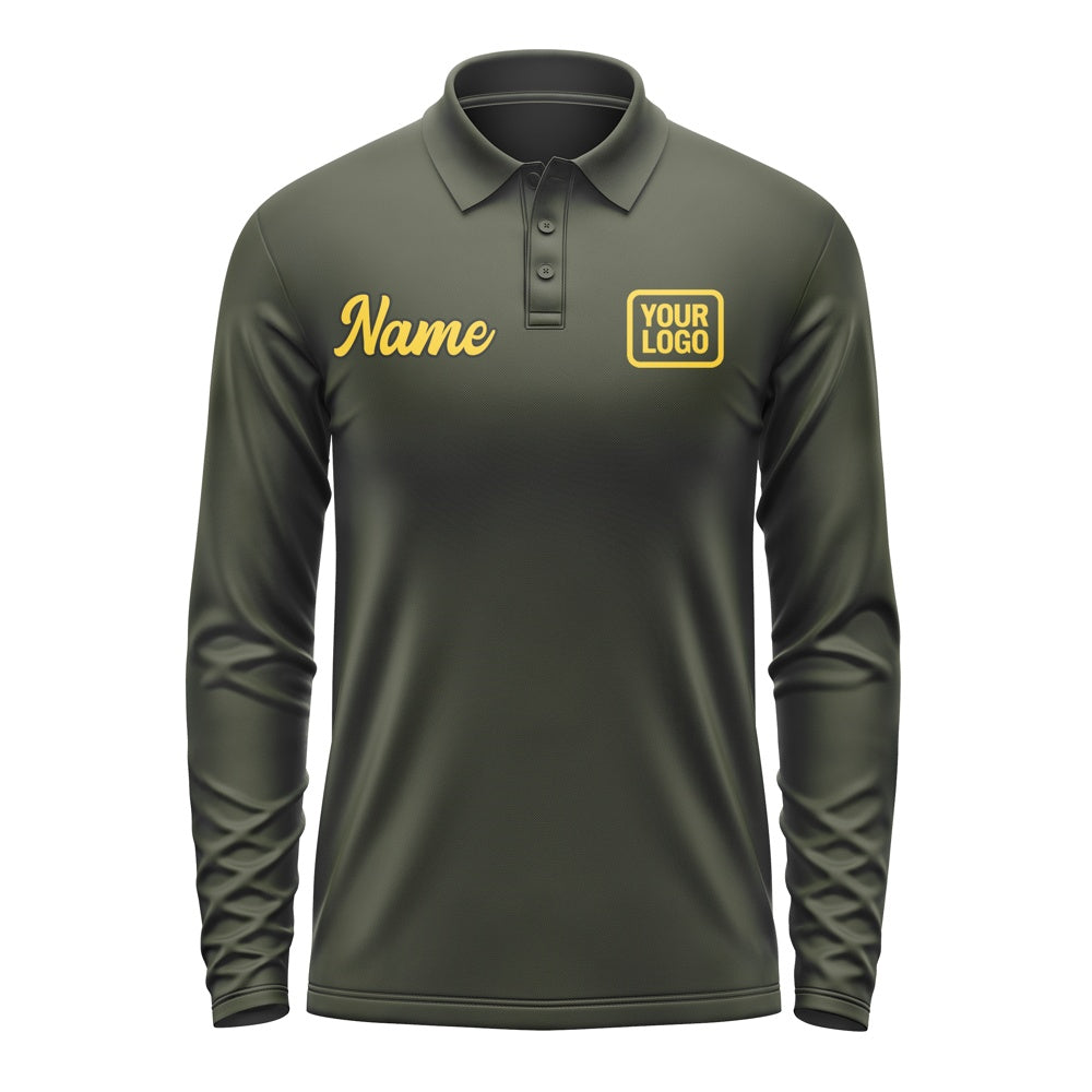 Custom Olive Gold Long Sleeve Polo Shirt