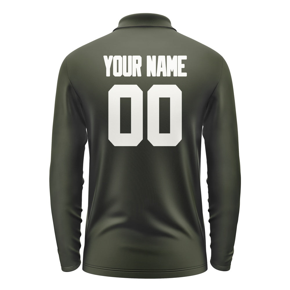 Custom Olive White Long Sleeve Polo Shirt