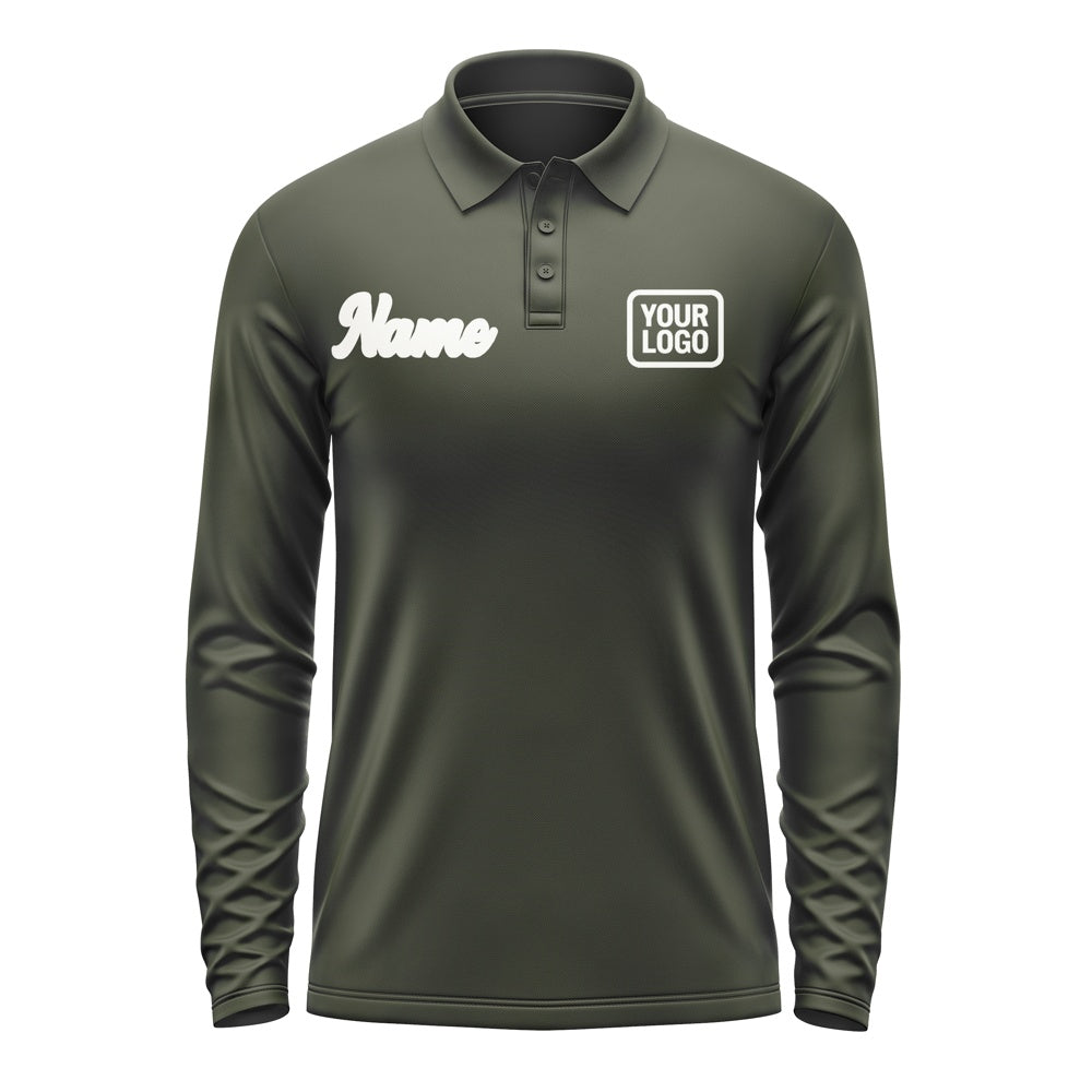 Custom Olive White Long Sleeve Polo Shirt