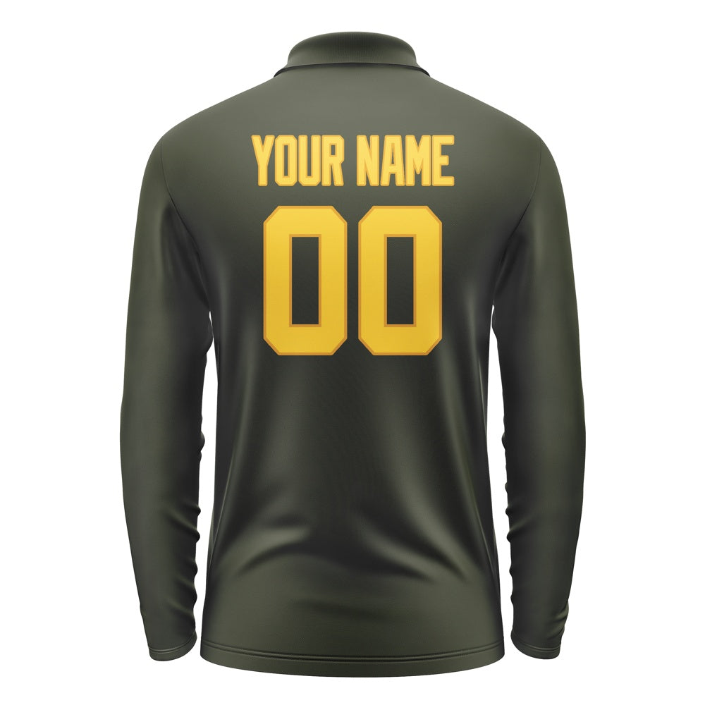 Custom Olive Gold Long Sleeve Polo Shirt