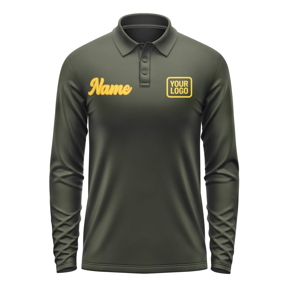 Custom Olive Gold Long Sleeve Polo Shirt