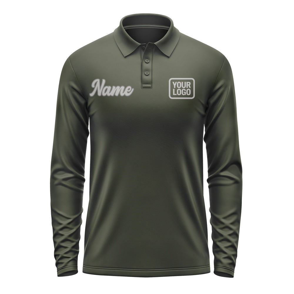 Custom Olive Gray Long Sleeve Polo Shirt