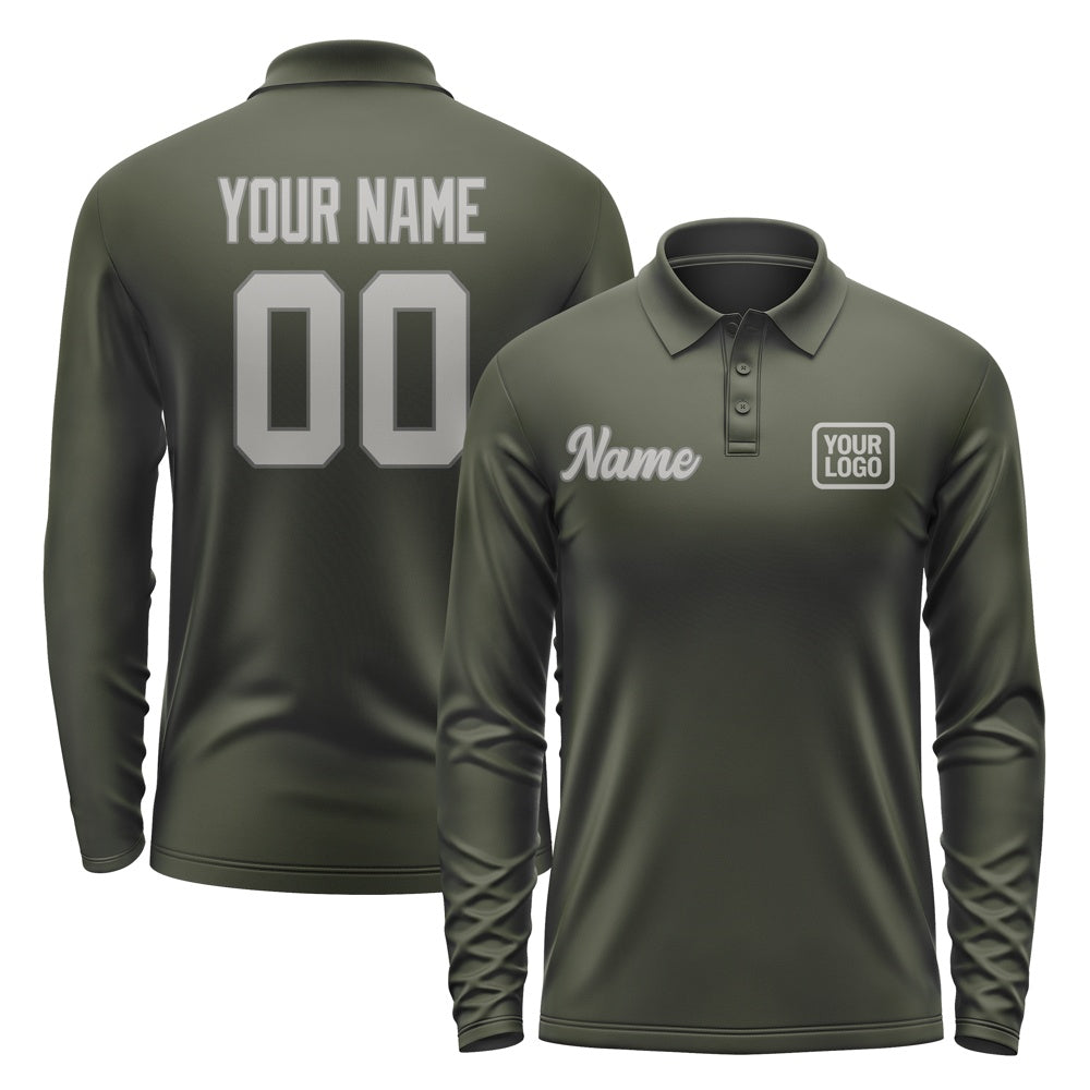 Custom Olive Gray Long Sleeve Polo Shirt