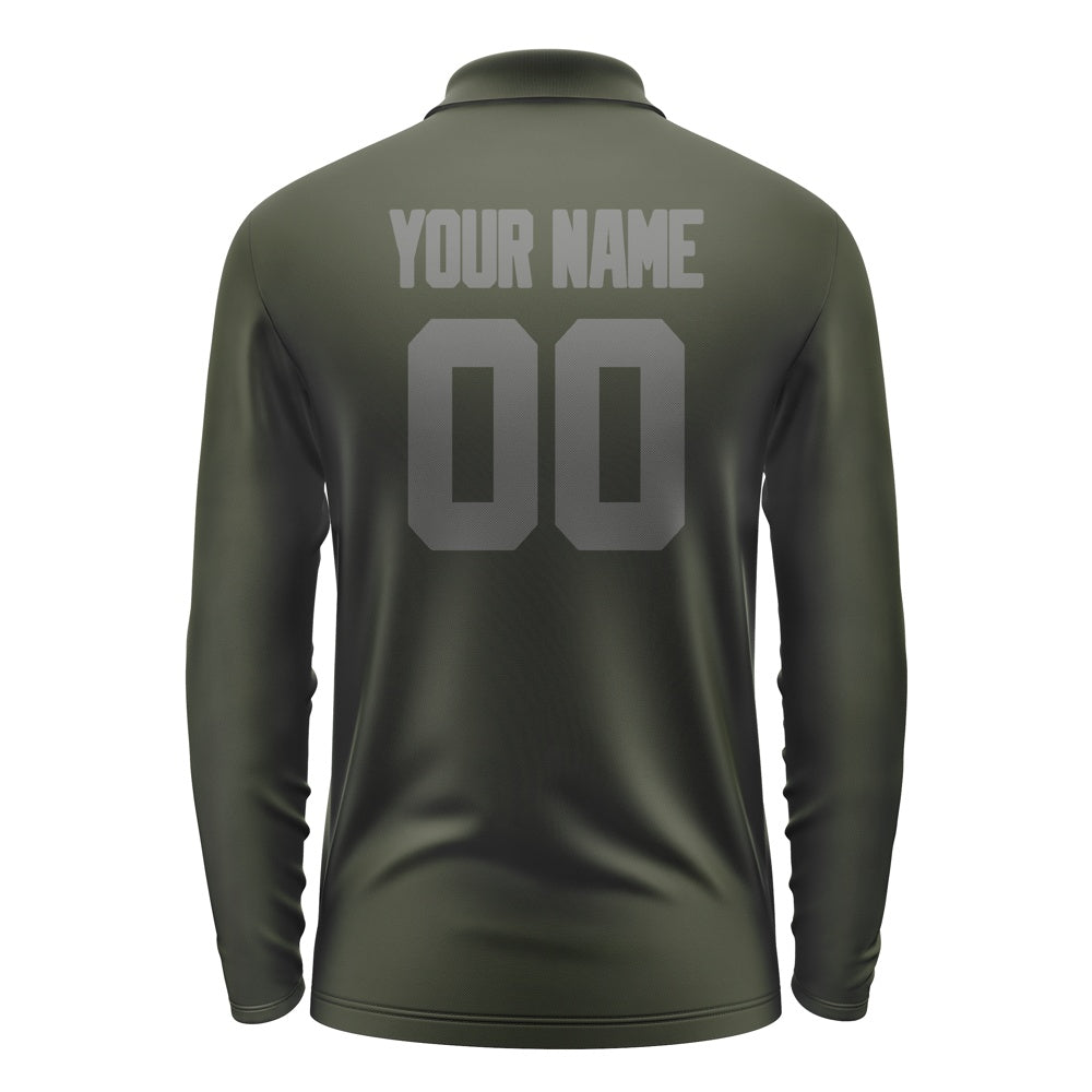 Custom Olive Dark Grey Long Sleeve Polo Shirt
