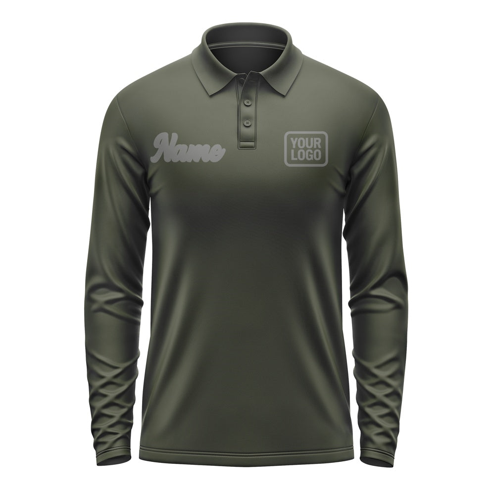 Custom Olive Dark Grey Long Sleeve Polo Shirt