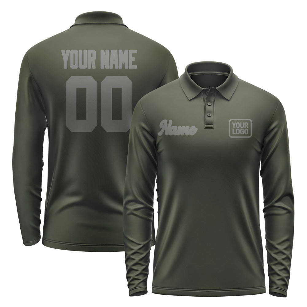 Custom Olive Dark Grey Long Sleeve Polo Shirt