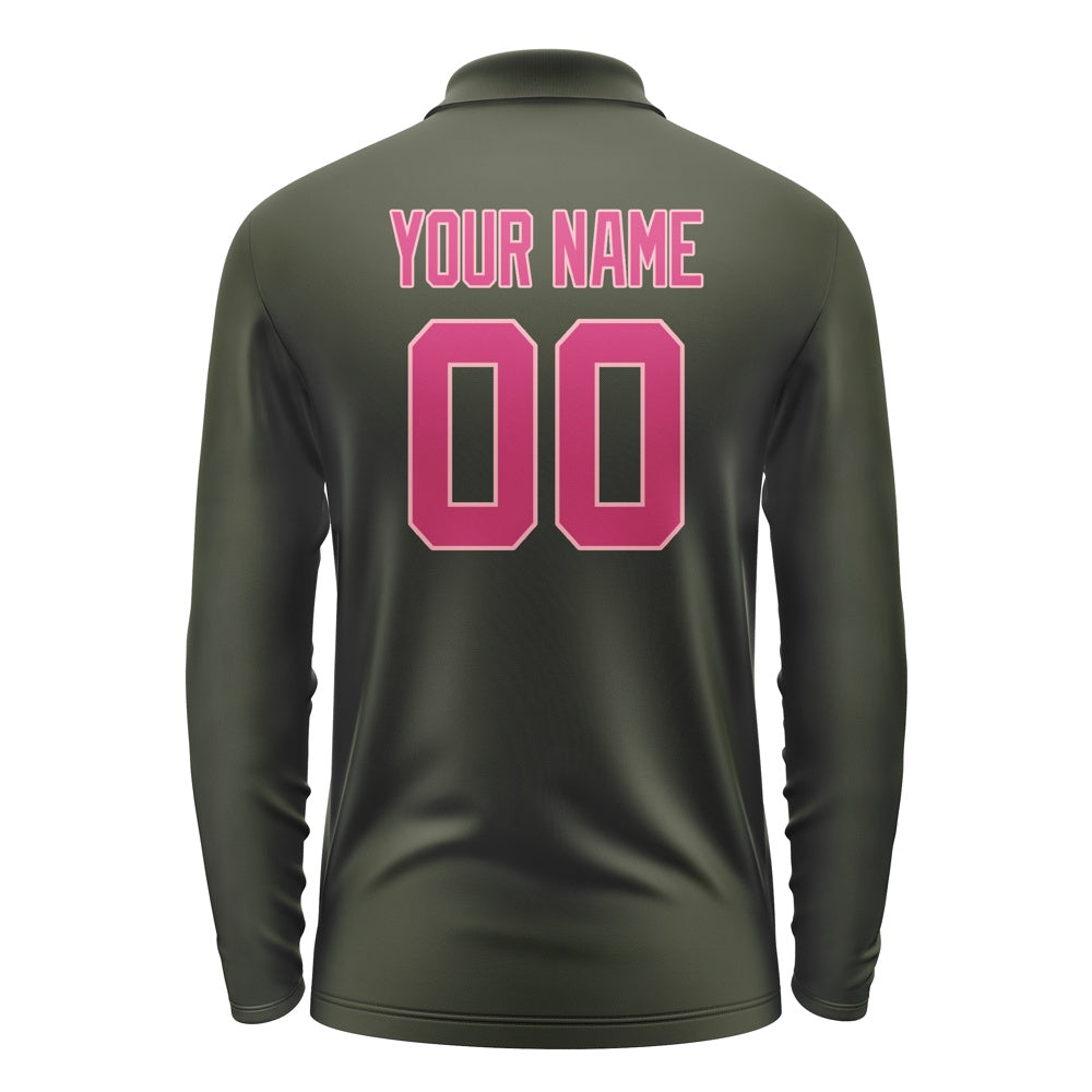 Custom Olive Pink Long Sleeve Polo Shirt
