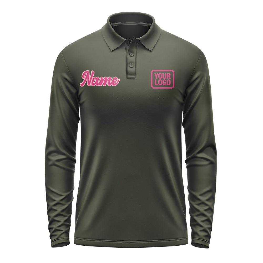 Custom Olive Pink Long Sleeve Polo Shirt