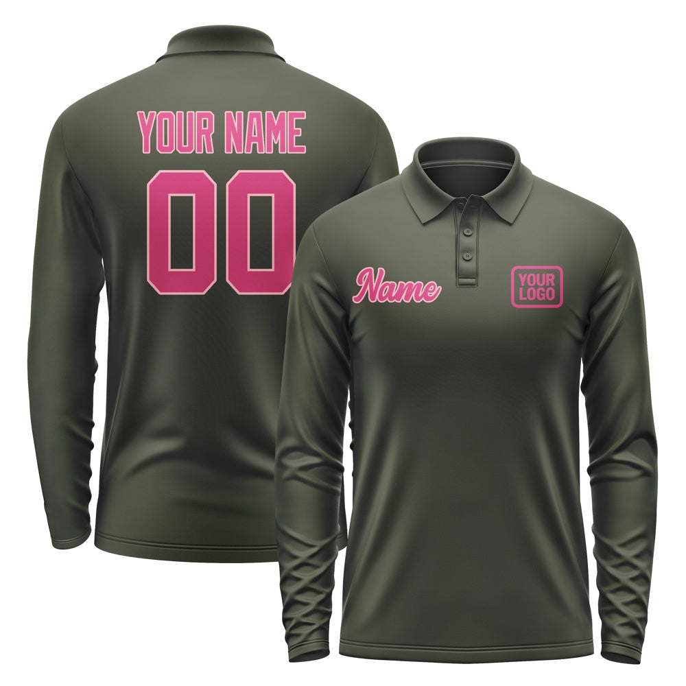 Custom Olive Pink Long Sleeve Polo Shirt