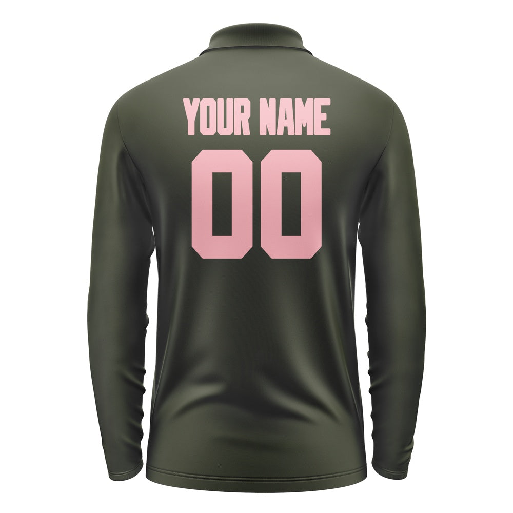 Custom Olive Light Pink Long Sleeve Polo Shirt