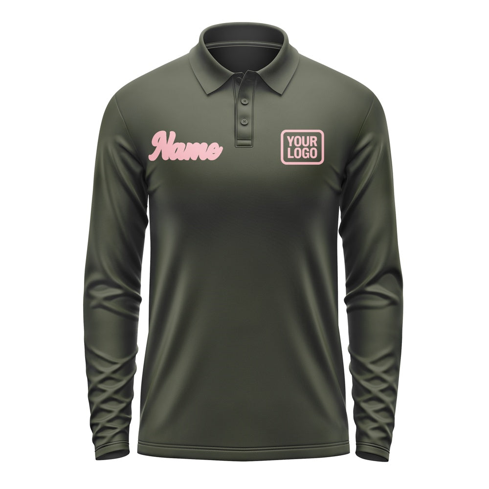 Custom Olive Light Pink Long Sleeve Polo Shirt