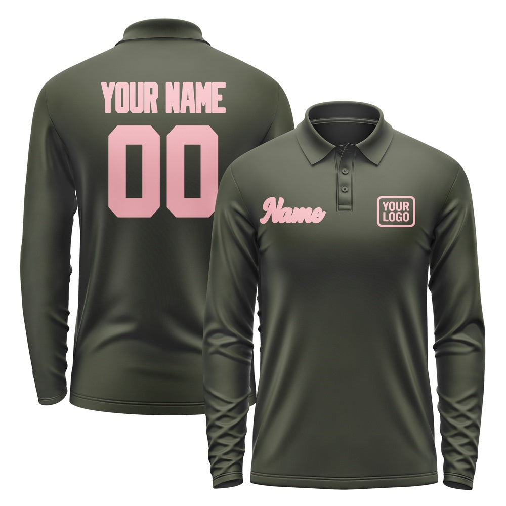 Custom Olive Light Pink Long Sleeve Polo Shirt