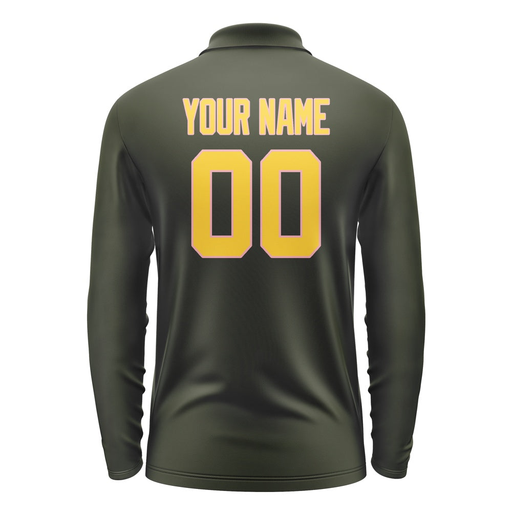 Custom Olive Gold Long Sleeve Polo Shirt
