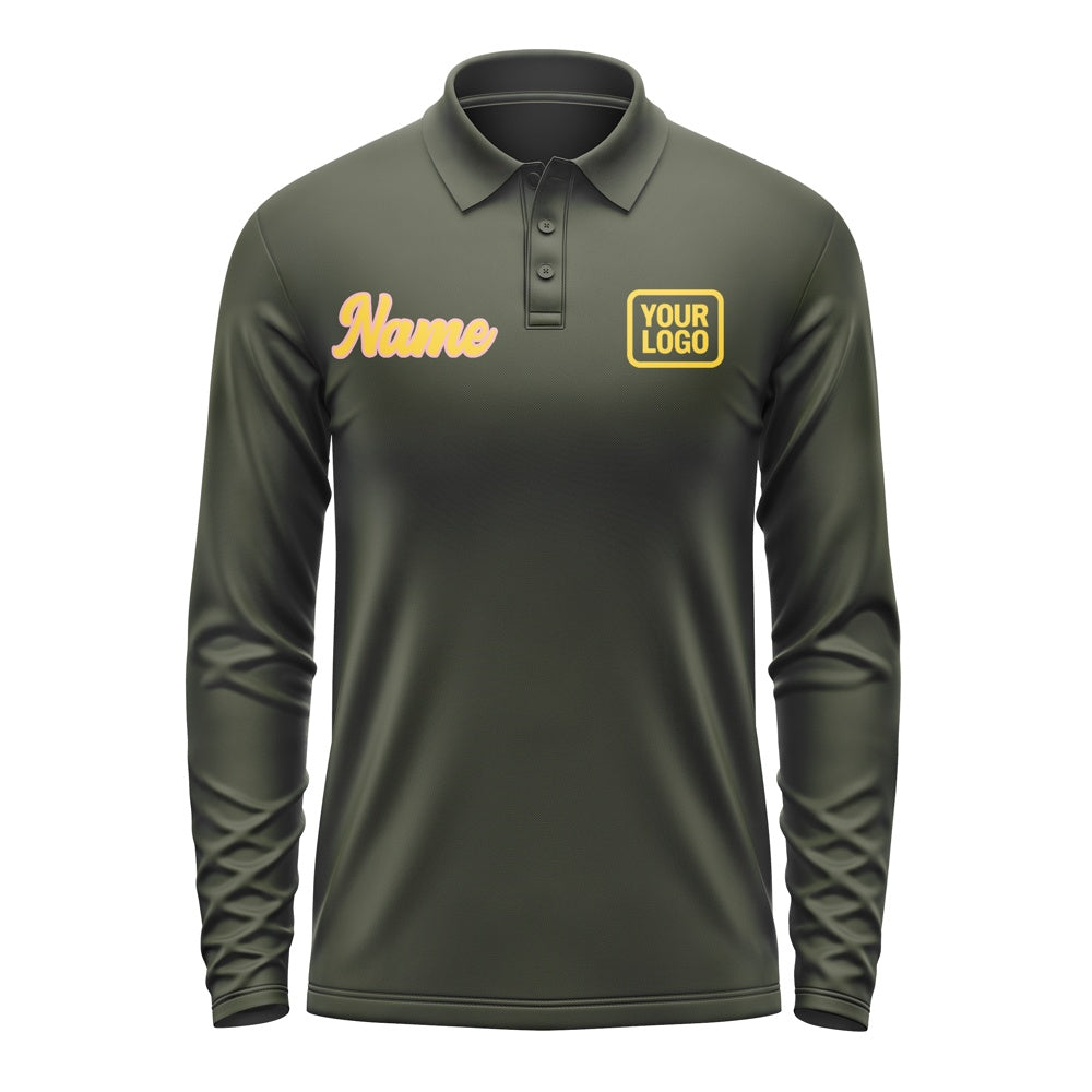 Custom Olive Gold Long Sleeve Polo Shirt