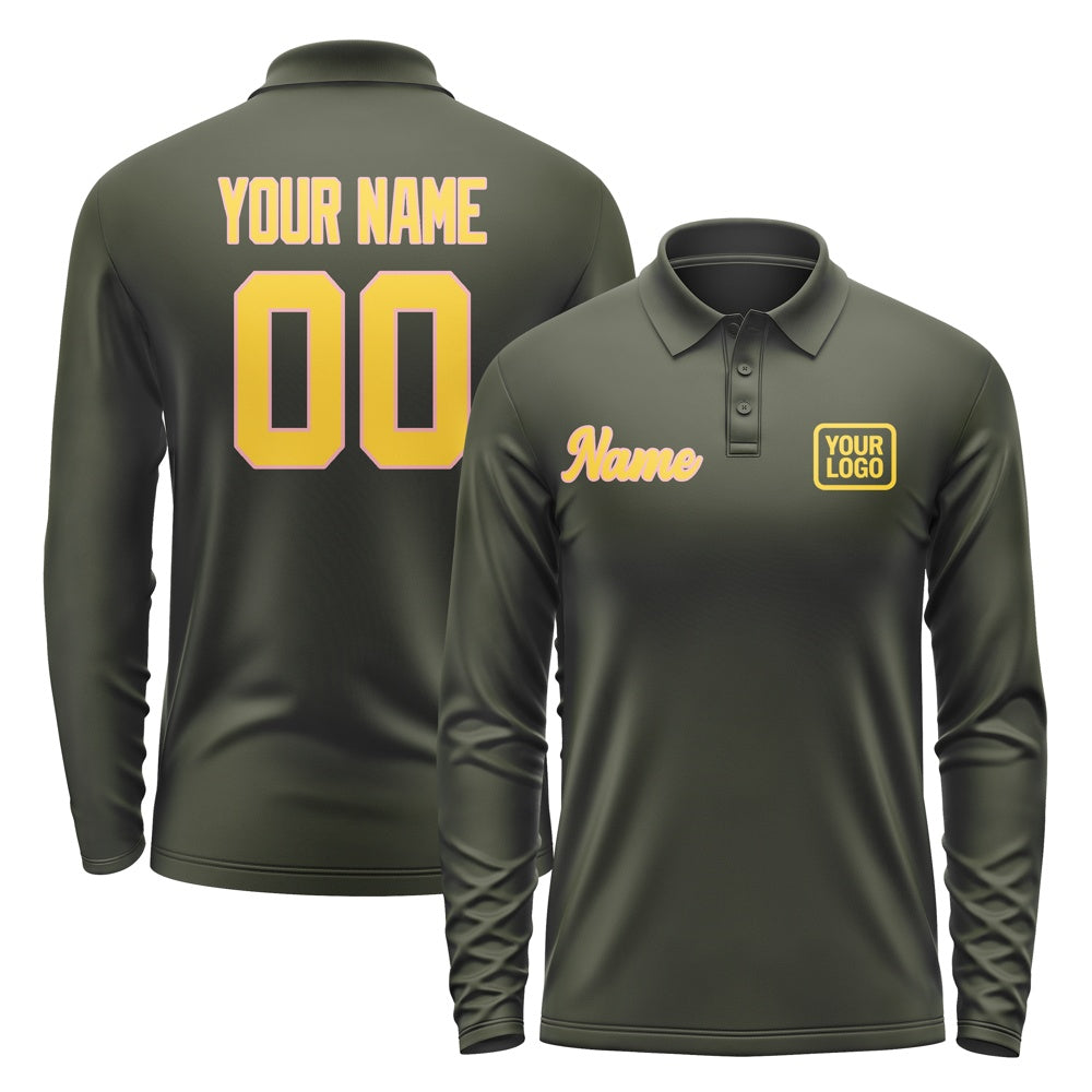 Custom Olive Gold Long Sleeve Polo Shirt