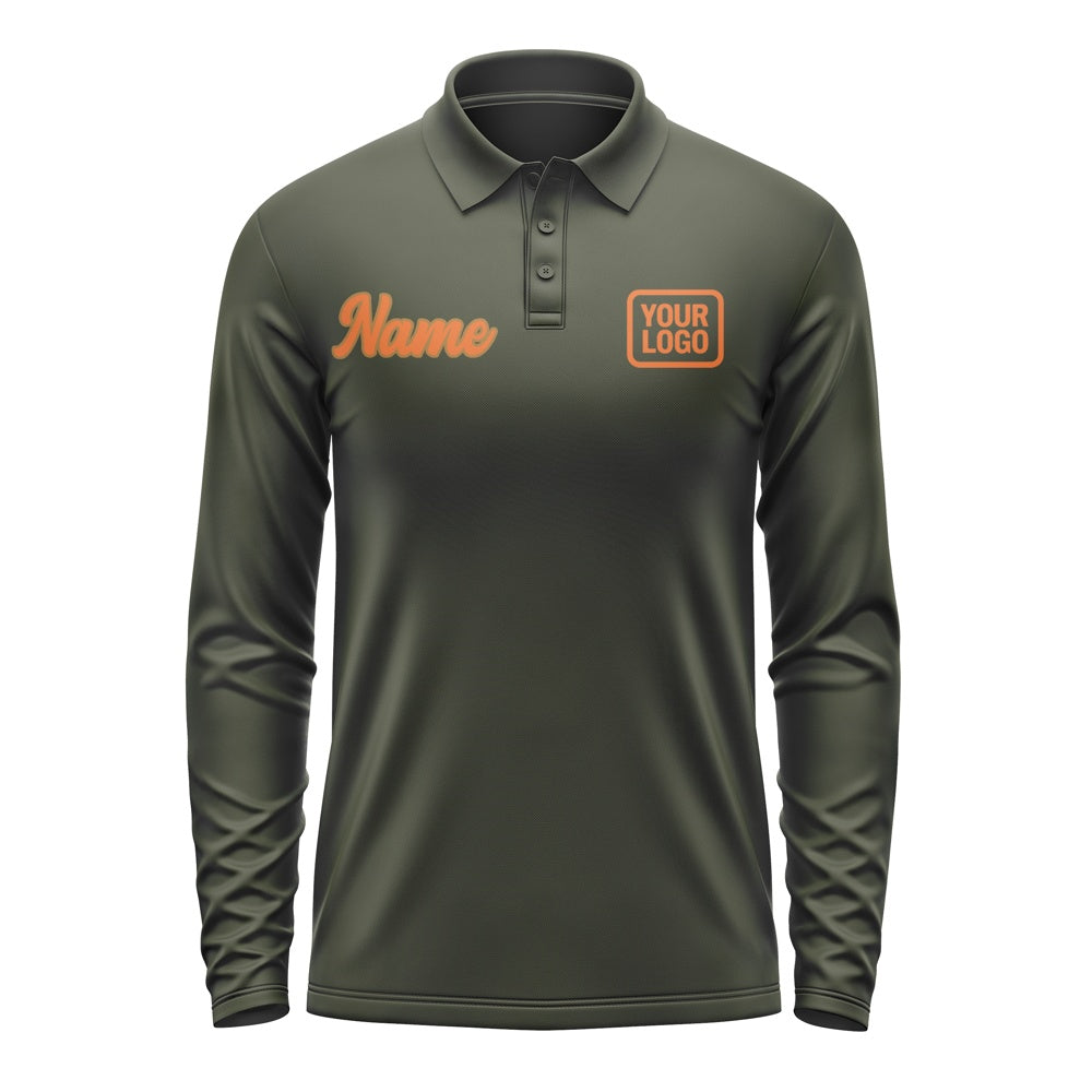 Custom Olive Orange Long Sleeve Polo Shirt