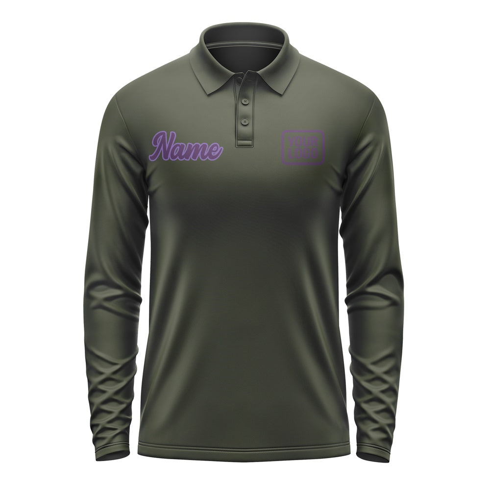 Custom Olive Purple Long Sleeve Polo Shirt