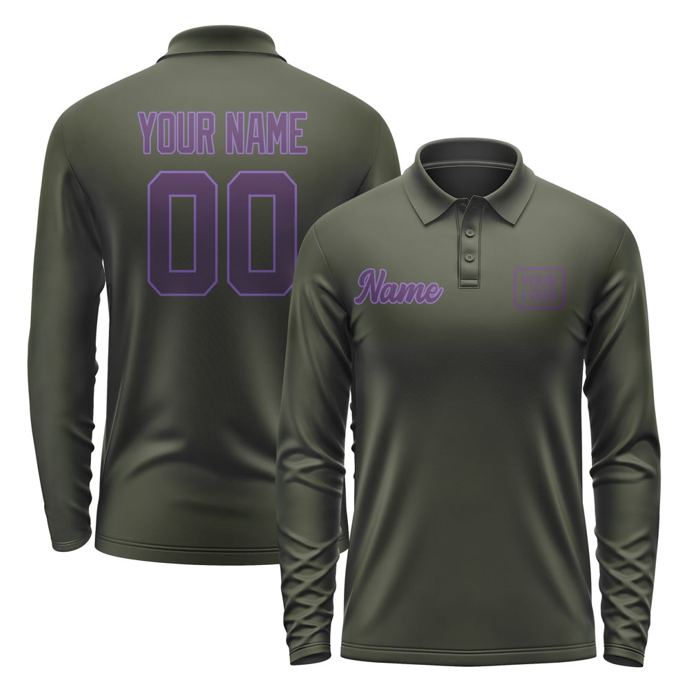 Custom Olive Purple Long Sleeve Polo Shirt