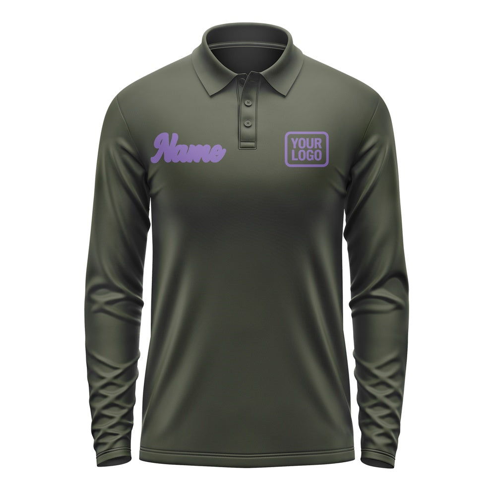 Custom Olive Light Purple Long Sleeve Polo Shirt