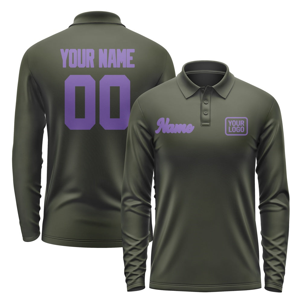 Custom Olive Light Purple Long Sleeve Polo Shirt