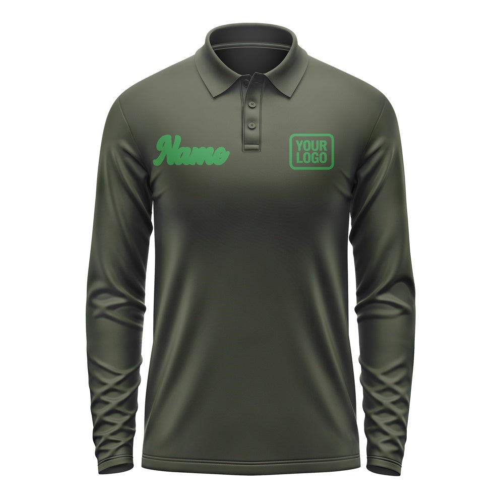 Custom Olive Emerald Green Long Sleeve Polo Shirt