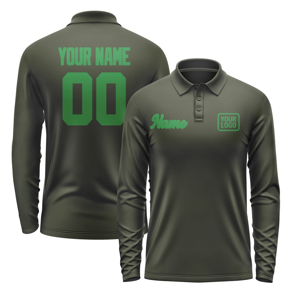 Custom Olive Emerald Green Long Sleeve Polo Shirt