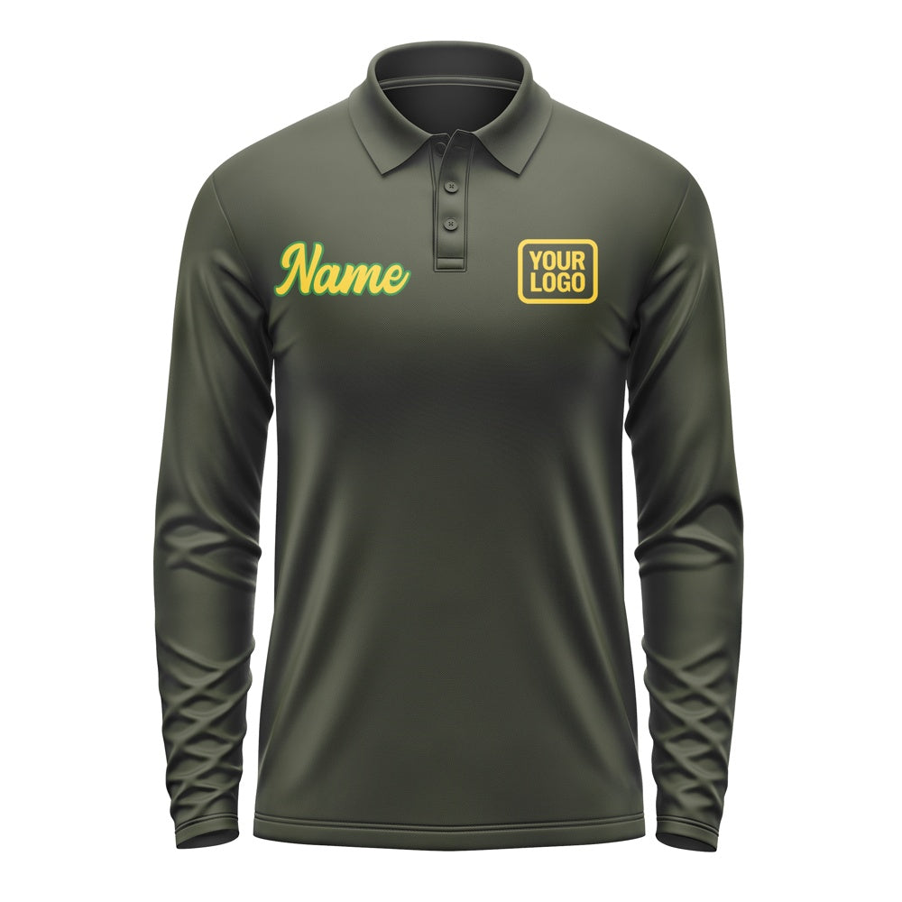 Custom Olive Gold Long Sleeve Polo Shirt
