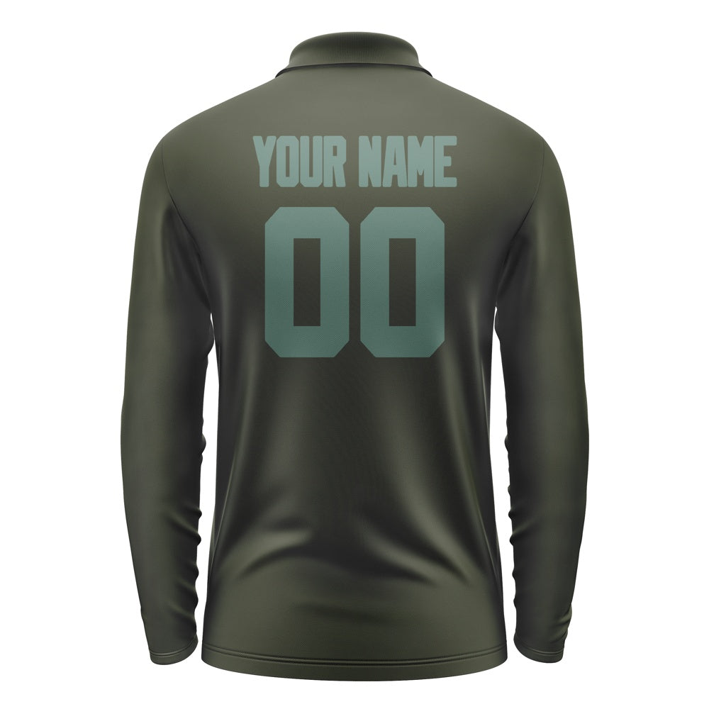 Custom Olive Blue Green Long Sleeve Polo Shirt